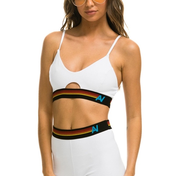 Aviator Nation 2 Piece LOGO ELASTIC KEYHOLE BRA & SHORTS SET - WHITE | EUC!♥️🌈⚡️ - Picture 12 of 16